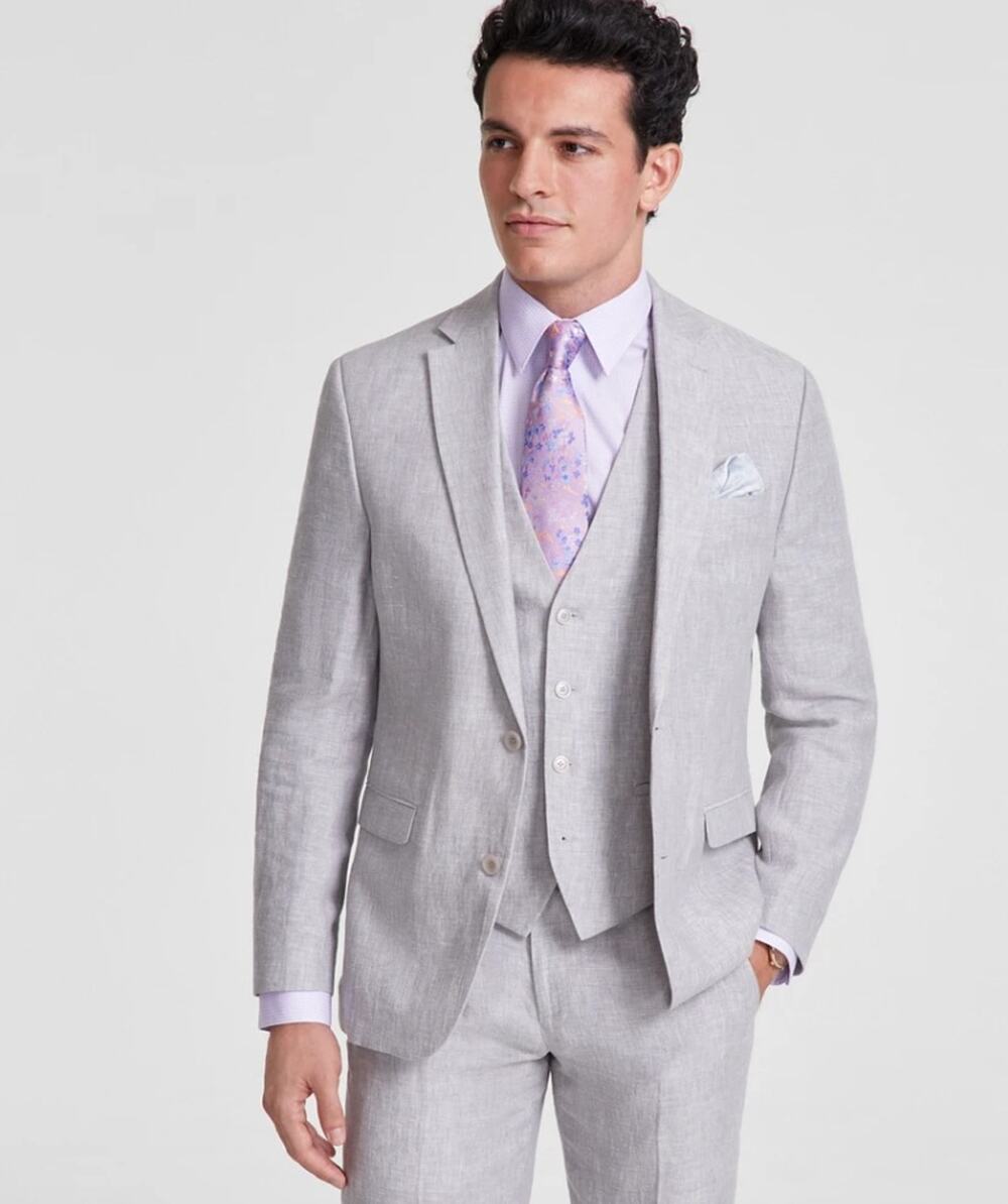 Bar III Men's Light Grey Linen Summer Casual Slim Formal Suit Jacket Size 42L